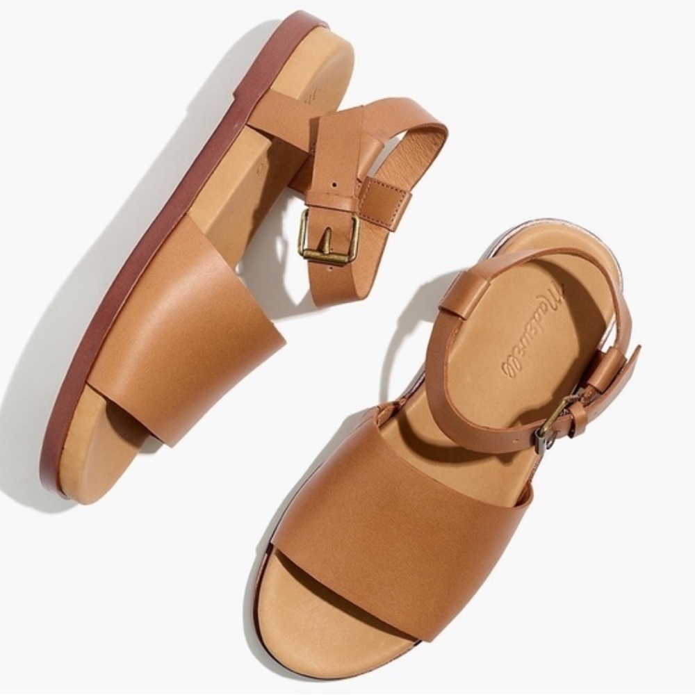 Madewell Noelle Leather Tan Platform Ankle Strap Flat Sandal